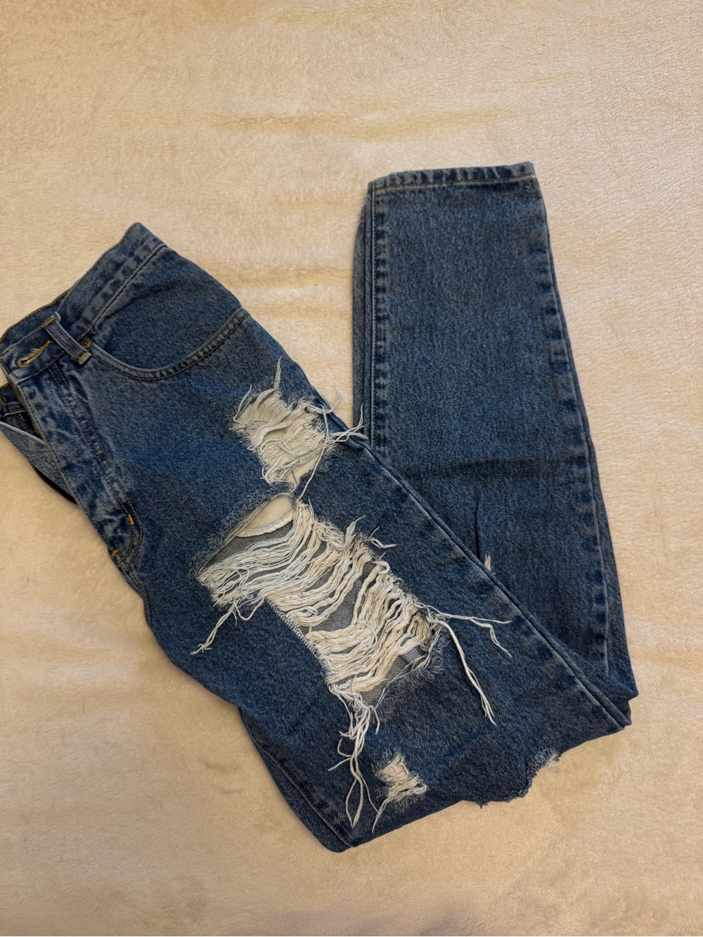 Women's Dark Blue Distressed Straight-Leg Jeans